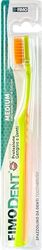 Fimodent Brosse à dents Medium avec système de protection des gencives et des dents - Équipée de poils 1509 UltraX de dureté moyenne, doux pour les gencives et l'émail - Couleur Vert Orange