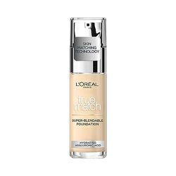 L'Oreal Paris Make-up Designer, Base de maquillaje líquida True Match, cuidado de la piel con ácido hialurónico, SPF 17, disponible en 40 tonos, porcelana 0.5N, 30ml