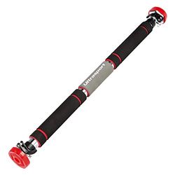 Ultrasport Barra De Dominadas Force 300 Pro, Redondo Adjunto Sistema, Agarre Optimo Y Seguro, Antideslizante Y Cargable Hasta 150 Kg, Ajustable De 65 A 103 Cm, Negro/Rojo