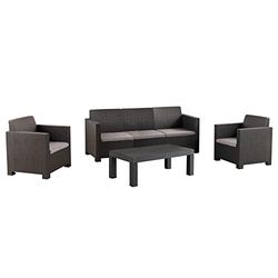 SP Berner - Set de Muebles de Jardín y Terraza Diva Belice Color Grafito - Sofá 3 Plazas, 2 Sillones y Mesa de Centro - Fabricado en España con Plástico Reciclado