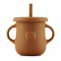 kidnort Siliconen drinkbeker met rietje en handvat voor baby's, 250 ml (Retter Brun)