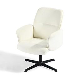 39F FURNITURE DREAM Chaise de Bureau pivotante Ergonomique – Hauteur réglable, revêtement bouclé, accoudoirs et piètement en métal – Chaise de Bureau Moderne pour Le Bureau à Domicile, Blanche