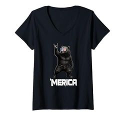 Donna Merica Grizzly Orsetto Grizzly Vintage Rock Gesture Patriottico Maglietta con Collo a V