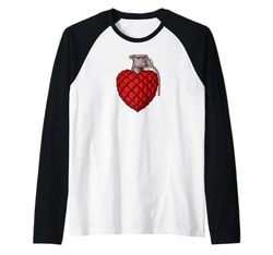 Heart Grenade - Funny Danger Love Heart-Shaped Grenade Raglan Baseball Tee