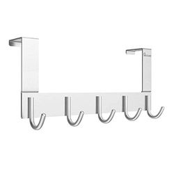 Anjuer Gancio per porta in alluminio, organizer per utilità, gancio per asciugamani, porta cucina, bagno, 5 ganci sopra la porta, argento