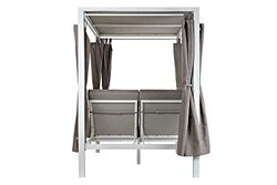 DRW Cama Chill out con Doble toldo Aluminio Blanco y Gris con Cortinas y colchonetas 148X188X205 cm