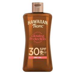 Hawaiian Tropic | Glowing Protection Olio Secco SPF 30, Protezione UVA + UVB, 100 ml, Formato da Viaggio, Profumazione Tropicale, con Burro di Karité, Resistente all'Acqua, Vegano