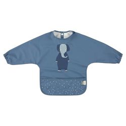 Trixie Long Sleeve Bib - Mrs. Elephant - Mealtime Essential - 6m+ - Waterproof Bib - OEKO-TEX-Certified - Blue
