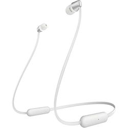 Sony Écouteurs intra-auriculaires sans fil Wi-C310, 15 heures d'autonomie, assistant vocal, écouteurs magnétiques, design derrière le cou, fonction casque intégrée, casque avec microphone, blanc