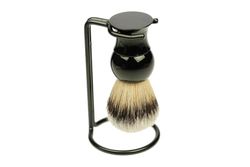 Pennello da barba di alta qualità con supporto in metallo, capelli sintetici, manico in plastica nera, set di rasatura premium