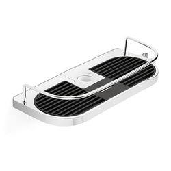 Tatay Étagère de douche pour barre sans perçage, réglable pour barres de 18 mm, 22 mm et 25 mm, étagère relevable et avec garde-corps, 100% inoxydable. Dimensions : 11 x 4 x 30 cm