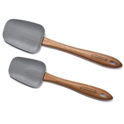 Coolinato Set di 2 cucchiai da cucina in silicone, 25 cm e 29 cm, testa in silicone, manico in legno di acacia, resistenti al calore, padelle rivestite con cura