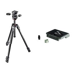 Manfrotto MK290XTA3-3W Treppiede con Borsa, Testa a 3 Movimenti, 3 Sezioni in Alluminio, Nero & 200PL Piastra Rapida in Alluminio, da 1/4" a 3/8", Nero