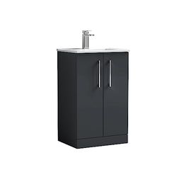 nuie ARN1401B Arno Floor Standing 2 Door Vanity Unit & Minimalist Ceramic Basin, 500mm, Soft Black