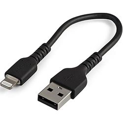 StarTech.com 15 cm (6 tum) hållbar svart USB-A till Lightning-kabel - kraftig robust Aramidfiber USB typ A till Lightningsladdare/Sync-strömsladd - Apple MFi-certifierad iPad/iPhone 12 (RUSBLTMM15