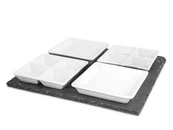 H&h set ardesia con 4 coppe in porcellana quadra cm30x30