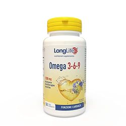 LongLife® Omega 3 6 9 | Con olio di pesce, borragine e lino | 1000mg omega 3, 615mg omega 6 e 400mg omega 9 per dose giornaliera | Benessere cardiaco, cerebrale, della vista | 50 perle | Senza glutine