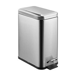 Relaxdays Pedal Bin 5 L, Rubbish Bin with Soft Close Mechanism, Metal, Removable Inner Bucket, H x W x D: 30 x 14 x 29 cm, silver, metallic