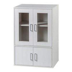 Iris Ohyama, Meuble, Bibliothèque de Rangement, Vaisselier, Buffet avec 4 étagères et 4 Portes/Design & Moderne, Solide, Multi-Usage, Bureau, Cuisine, Chambre, Salon - Cabinet GKN-9060 - Chêne Blanc
