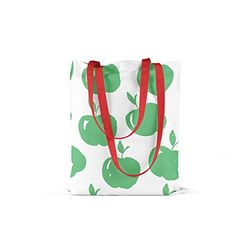 Bonamaison Printed Tote Bag, Reusable Grocery Bag, Shopping Bag, Machine Washable, Foldable, Canvas Cloth Bag with Red Handles, Size: 34x40 Cm