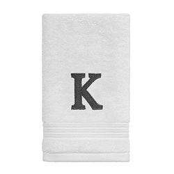 Avanti Linens - Monogram Embroided Fingertip Towel, 100% Cotton, K, White/Gray