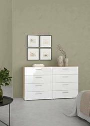 Dmora Credenza Solene, Buffet da Soggiorno, Madia da Salotto, Dispensa da Cucina, 140x40 h82 cm, Quercia e Bianco Lucido