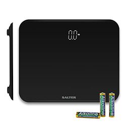Salter 9204 BK3R Báscula De Baño Electrónica, Digital Y Compacta De Vidrio Templado Con Capacidad Max.180kg, Incluye Una Pantalla De Fácil Lectura Con Luz, Precisa Y Fiable, kg o lb, Negra