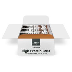 Marque Amazon - Amfit Nutrition Barres à faible teneur en sucres, riches en protéines - Saveur chocolat et noisette - 60g, lot de 12