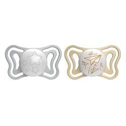Chicco PhysioForma Light Chupete 6-16 Meses, Chupetes Recién Nacido con Pezón Suave de Silicona, Ayuda a la Respiración Fisiológica y Favorece Desarrollo Correcto de la Boca, Brilla en la noche, 2 pz