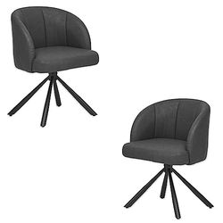 Stella Trading Grace Eetkamerstoelen, set van 2 stuks, lederlook, met zwart metalen frame, antraciet, moderne stoelen voor eetkamer en woonkamer, 60 x 81 x 58 cm