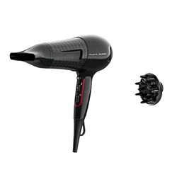 Rowenta Karl Lagerfeld CV591L Powerline Sèche-cheveux, 2100 W, booster d'ions, moteur économe en énergie, bouton air froid, 6 réglages de vitesse/température, contrôle thermique, noir/rouge
