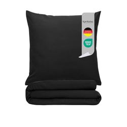Komfortec Premium supermjukt sängkläder 2 delar 155 x 220 cm påslakan + 80 x 80 cm örngott, borstat 100% mikrofiber, svart