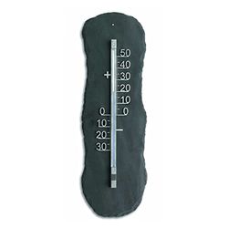 TFA Dostmann analoge buitenthermometer, 12.5012, metalen thermometer met vrijstaande gradencijfers, met natuurlijke leisteen, weerbestendig, (L) 195 x (B) 27 x (H) 598 mm