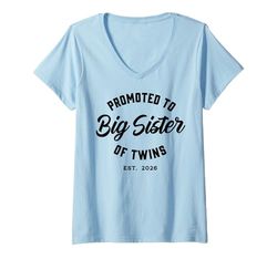 Womens Promoted to Big Sister of Twins 2026 Twin Baby Reveal V-Neck T-Shirt
