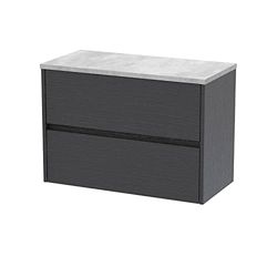 Hudson Reed HAV2206LBG Havana Modern Bathroom Wall Hung 2 Drawer Countertop Unit & Laminate Worktop, 800mm, Woodgrain Graphite Grey/Bellato Grey