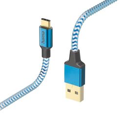 Hama | Cable de carga USB-A a USB-C Reflectante (480Mb/s, 3A, 1,5 m, Nylon) Color azul