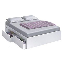 HOGAR24 ES Cama con 4 cajones para somier 150 x 190 cm, Color Blanco Artik, Medidas: 196 x 156 x 37 cm