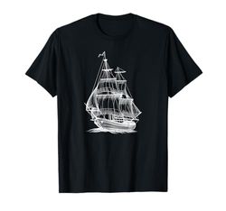 Vintage Pirata Nave Marinaio Barca a vela Barca a vela Sketch Art Maglietta