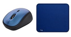 Trust Yvi+ Mouse Wireless Silenzioso, Design Sostenibile, 800-1600 DPI, per Mano Sinistra e Destra, Microricevitore USB + Boye Tappetino, Materiali Riciclati, Fondo Antiscivolo, 250 x 210 mm - Blu