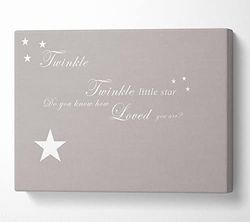 Nursery Quote Twinkle Twinkle Little Star 1 Beige Canvas Print Wall Art - Medium 20 x 32 Inches