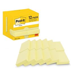 Post-it Notas Canary Yellow - pacote de 12 blocos, 100 folhas por bloco (38 mm x 51 mm) - cor amarela, notas autocolantes para listas de tarefas e recordatórios