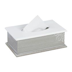 Relaxdays Tapa Caja Pañuelos Faciales Bicolor, Contenedor Toallitas Rectangular, 9,5x27x16 cm, Dispensador Tisú, Gris/Blanco, Tablero de Fibras