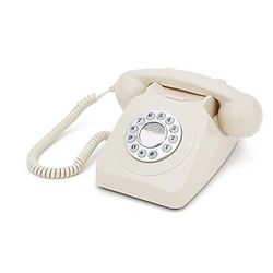GPO 746 Téléphone fixe rétro de style années 1970 à bouton poussoir - Cordon extansible, sonnerie authentique - ivoire