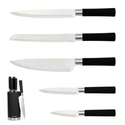 Blackmoor Orb 5 Piece Knife Set with Storage Stand/Stainless Steel Knives with Soft Grip Handles & Brushed Steel or Wood Detail/Easy Clean Essential Kitchen Accessory (Black & Brushed Steel)