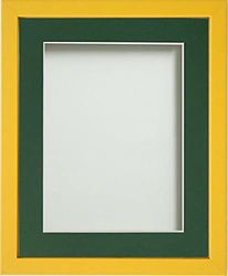 Frame Company Jellybean Range Mustard Yellow Wooden 9x7 inch Picture Photo Frame with Bottle Green Mount for Image 7x5 inch * Choice of Colours & Sizes* Fitted with Perspex