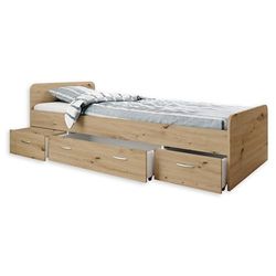 Stella Trading Boro Lit Simple Moderne avec 3 tiroirs, 90 x 200 cm, lit gigogne Pratique, Aspect chêne Artisanal, matériau du Bois, 95 x 66 x 204 cm