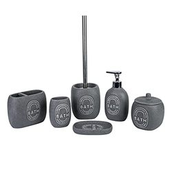 axentia Bath Juego de Accesorios para Baño, Acero Inoxidable, Cromo, plástico, poliresina, Gris, 6 Piezas