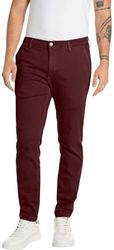 Replay Zeumar Hyperchino Herenbroek, slimfit, kleur Xlite, 058 Wijnrood, 33W / 30L