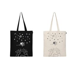Ecoright(Pack of 2) Borsa in tela estetica per donne, borsa riutilizzabile in cotone per la spesa, la spiaggia e per l'uso quotidiano