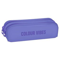Dohe - Dubbele siliconen etui - 2 compartimenten met rits, multifunctionele rechthoekige etui, zacht aanvoelend, afmetingen 20x6x7 cm - COLOUR VIBES Paars